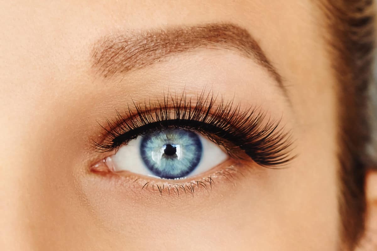 close up of woman with blue eyes
